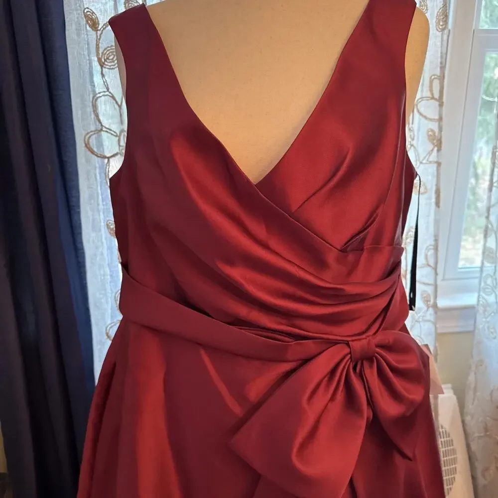 Alfred Sung Off -Shoulder Burgundy Satin Gown With Sash, Size 20, NWT D802S - Picture 2 of 13